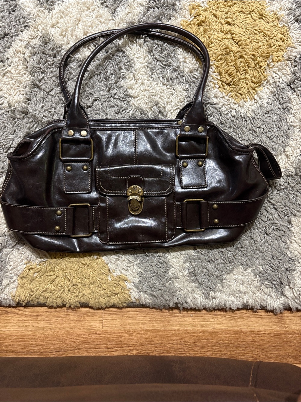 Apt. 9 Dark Brown Leather Shoulder Bag with Front Clasp